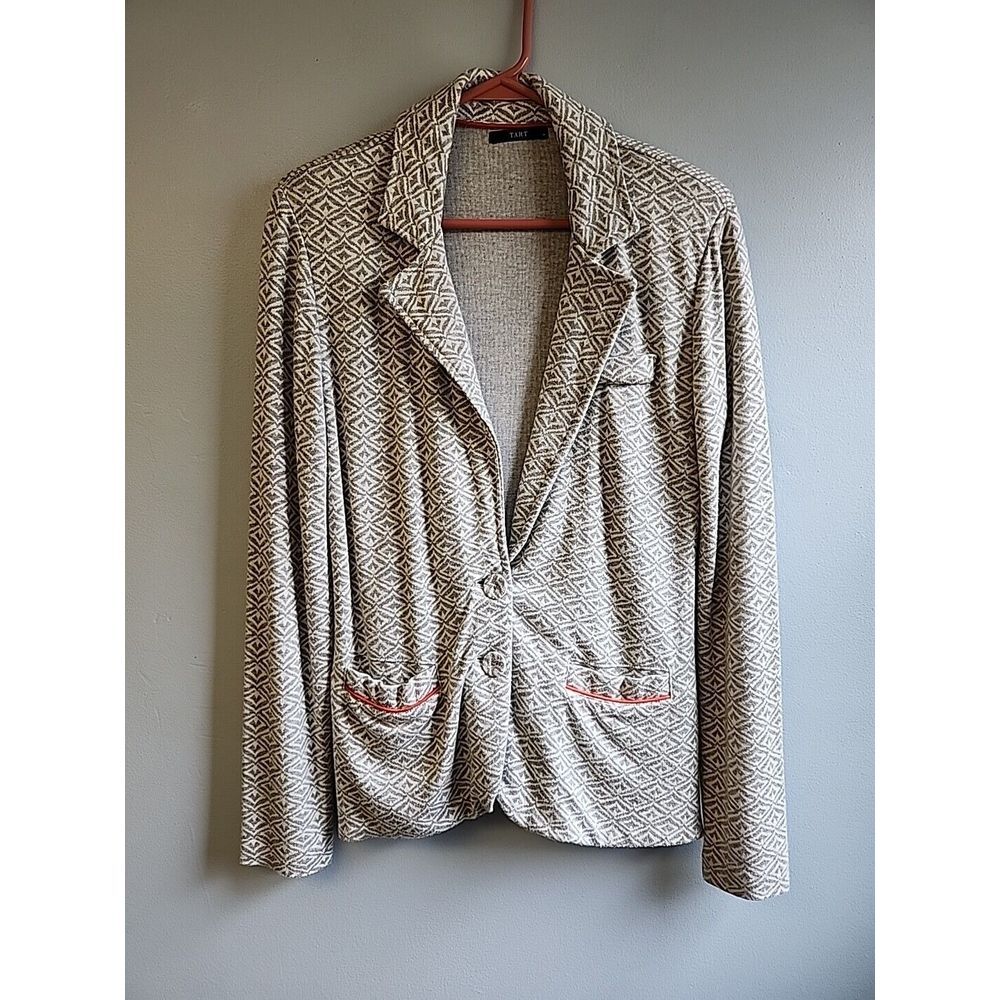 TART Womens M Gray‎ White Peach Long Sleeve Button Soft Blazer W Stretch